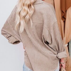 Ashley By 26 International Tan Corduroy Button Down Shirt